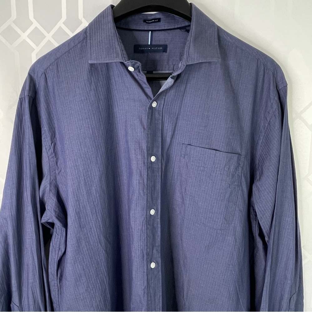Tommy Hilfiger Men’s Blue Micro-Pattern Button Down Shirt Regular Fit XL